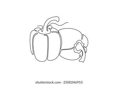 Continuous one line drawing whole healthy freshness organic bell pepper for farming and cooking logo identity. Fresh paprika concept vegetable icon. Single line draw design vector graphic illustration