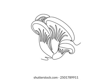 Continuous one line drawing of whole healthy freshness organic mushrooms for groceries market logo identity. Fresh toadstool concept vegetable icon. Single line draw design vector graphic illustration