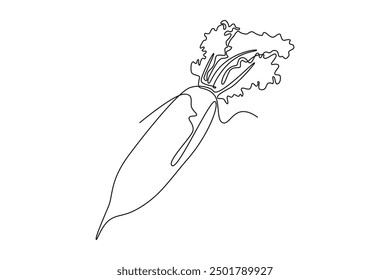 Kontinuierliche einzeilige Zeichnung ganze gesunde Frische Bio weißen Rettich für Bauernhof Logo Identität. Frisches japanisches Daikon-Konzept für Gemüse-Ikone. Vektorgrafik mit einfarbiger Zeichnung