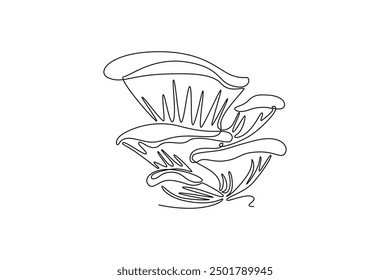 Continuous one line drawing of whole healthy organic mushrooms for farming and harvesting logo identity. Fresh toadstool concept for vegetable icon. Single line draw design vector graphic illustration