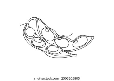 Continuous one line drawing of whole healthy organic green edamame for groceries shop logo identity. Fresh Japanese pea concept for vegetable icon. Single line draw design vector graphic illustration