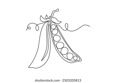 Kontinuierliche einzeilige Zeichnung von ganzen gesunden Bio-Erbse für die Ernte Logo Identität. Frischer Samen Hülle von Pisum sativum Konzept Gemüse-Ikone. Vektorgrafik mit einfarbiger Zeichnung