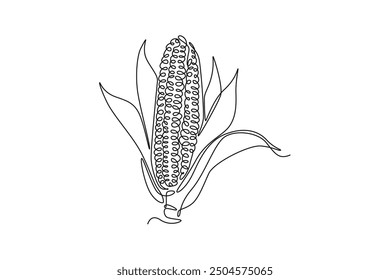 Continuous one line drawing of whole peeled healthy organic corn crop for farm or cooking logo identity. Fresh maize concept starchy vegetable icon. Single line draw design vector graphic illustration