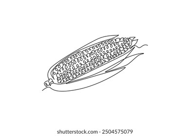 Continuous one line drawing whole healthy organic corn crop for farming or harvesting logo identity. Fresh maize concept for starchy vegetable icon. Single line draw design vector graphic illustration