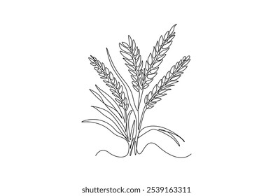 Uma linha contínua desenhando grãos de trigo orgânico inteiro saudável para identidade do logotipo agrícola. Conceito de alimento básico fresco para ícone de cereal de café da manhã limpo. Ilustração gráfica vetorial de design de desenho de linha única