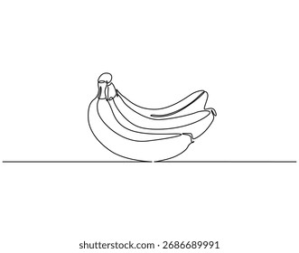 Continuous one line drawing of whole bunch of banana. One line drawing illustration of banana. Healty, fresh fruit concept single line. Editable outline
