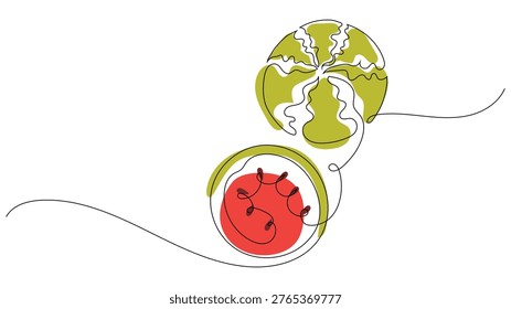 Continuous One Line Drawing of Whole Watermelon and Half from Top View