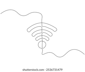 Kontinuierliche einzeilige Zeichnung des Wi-Fi-Signals. Einzeilige Zeichnung des Internetsignal-Hotspots. Internet, Netzwerk, drahtlose Konzeptlinie Art. Editierbare Skizze