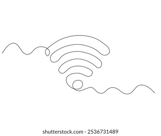 Desenho contínuo de uma linha do sinal Wi-Fi. Ilustração de desenho de uma linha de hotspot de sinal da Internet. Internet, rede, conceito sem fio line art. Estrutura de tópicos editável