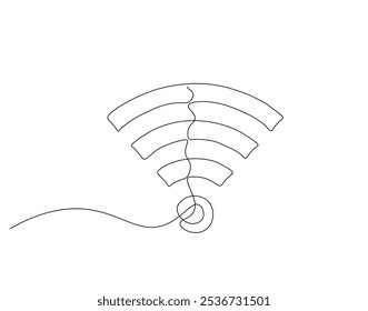 Kontinuierliche einzeilige Zeichnung des Wi-Fi-Signals. Einzeilige Zeichnung des Internetsignal-Hotspots. Internet, Netzwerk, drahtlose Konzeptlinie Art. Editierbare Skizze