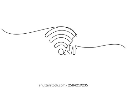 Continuous one line drawing of Wi-Fi signal, drawing illustration of internet signal, Abstract wi-fi point sign, drawing icon, Vector illustration.