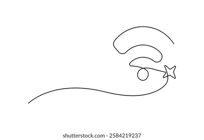 Continuous one line drawing of Wi-Fi signal, drawing illustration of internet signal, Abstract wi-fi point sign, drawing icon, Vector illustration.