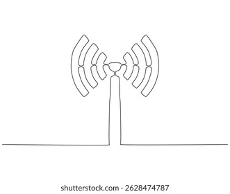 Desenho contínuo de uma linha do sinal WIFI. Ilustração de desenho de uma linha do sinal de wifi para a internet. Linha única do conceito do dia mundial das telecomunicações. Estrutura de tópicos editável