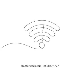 Dibujo continuo de una línea de señal WIFI. Ilustración de dibujo de una línea de señal wifi para Internet. Concepto de línea única del Día Mundial de las Telecomunicaciones. Esquema editable