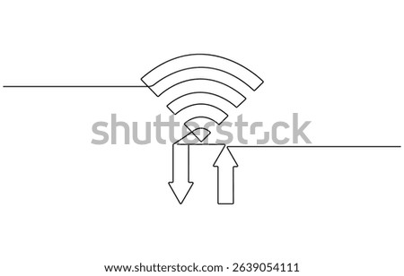 Continuous one line drawing of WIFI signal. One line drawing illustration of  wifi signal for internet. World telecommunication day,  hotspot for UI and mobile applications in simple linear style