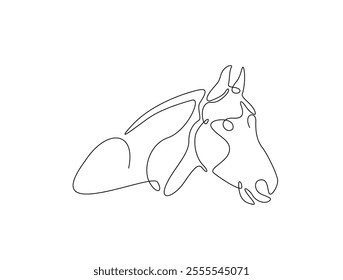 Continuous one line drawing of wild horse head. Stallion head single line art. Editable vector. 