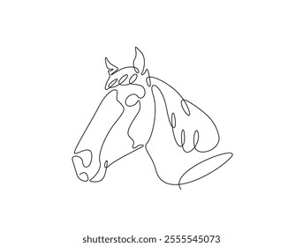 Continuous one line drawing of wild horse head. Stallion head single line art. Editable vector. 