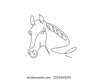 Continuous one line drawing of wild horse head. Stallion head single line art. Editable vector. 