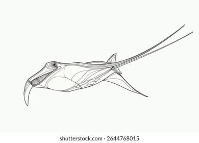 Continuous one line drawing wild blue whale fish. One line drawing illustration of blue whale fish. Marine animal concept continuous line art. Editable outline.