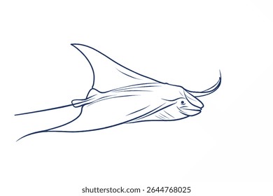 Continuous one line drawing wild blue whale fish. One line drawing illustration of blue whale fish. Marine animal concept continuous line art. Editable outline.