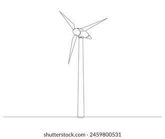 Continuous one line drawing of wind turbine. One line drawing illustration of windmill energy. Generator machine concept continuous line art. Editable outline.
