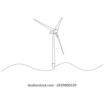 Continuous one line drawing of wind turbine. One line drawing illustration of windmill energy. Generator machine concept continuous line art. Editable outline.
