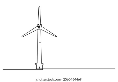 Continuous one line drawing of wind turbine. One line drawing illustration of windmill energy. Wind turbines in one continuous line drawing