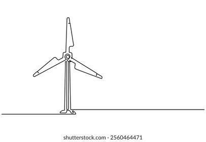 Continuous one line drawing of wind turbine. One line drawing illustration of windmill energy. Wind turbines in one continuous line drawing