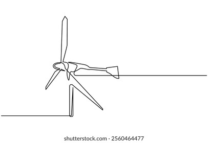 Continuous one line drawing of wind turbine. One line drawing illustration of windmill energy. Wind turbines in one continuous line drawing