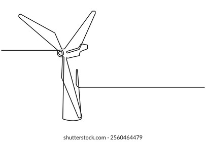 Continuous one line drawing of wind turbine. One line drawing illustration of windmill energy. Wind turbines in one continuous line drawing