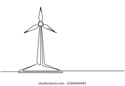 Continuous one line drawing of wind turbine. One line drawing illustration of windmill energy. Wind turbines in one continuous line drawing