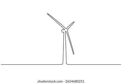 Continuous one line drawing of wind turbine power , sustainable energy, wind turbine eco energy. Global wind day concept line art. Editable outline.
