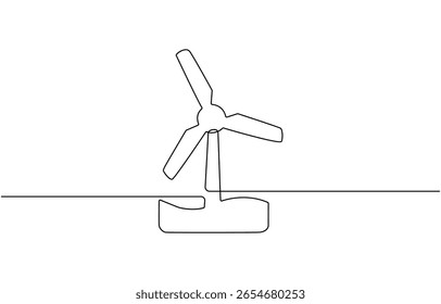 Continuous one line drawing of wind turbine power , sustainable energy, wind turbine eco energy. Global wind day concept line art. Editable outline.