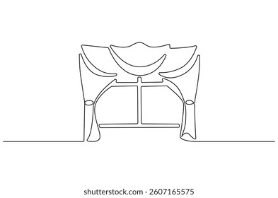 Continuous one line drawing of window with curtains. Single line drawing illustration of windows living room with fabric. Living room interior concept vector art. Doodle line illustration.