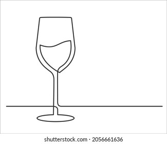 Continuous one line drawing of wine glass. Vector illustration