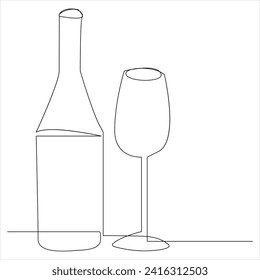 Continuous one line drawing of wine bottle line art drawing vector illustration