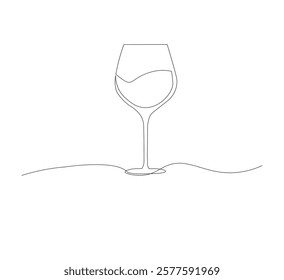 Continuous one line drawing of wine glasses. Champagne toast and cheers in simple linear style.white background Doodle one line vector illustration