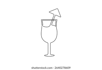Continuous one line drawing of wine glasses. Champagne toast and cheers in simple linear style,  one line drawing of cocktail martini glass. Continuous line draw of alcoholic drink vector.