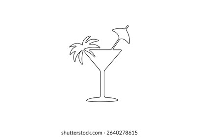 Continuous one line drawing of wine glasses. Champagne toast and cheers in simple linear style,  one line drawing of cocktail martini glass. Continuous line draw of alcoholic drink vector.