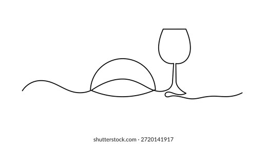 Desenho contínuo de uma linha de vinho e pão. Comunhão. Vetor