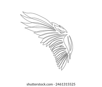 Continuous one line drawing of wing. Angle wing part single outline vector design. Editable stroke.