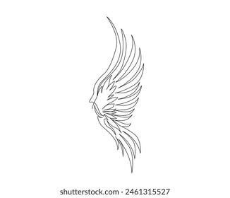 Continuous one line drawing of wing. Angle wing part single outline vector design. Editable stroke.