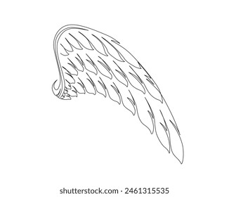 Continuous one line drawing of wing. Angle wing part single outline vector design. Editable stroke.