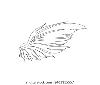 Continuous one line drawing of wing. Angle wing part single outline vector design. Editable stroke.