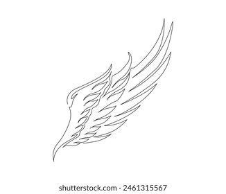 Continuous one line drawing of wing. Angle wing part single outline vector design. Editable stroke.