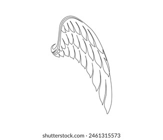 Continuous one line drawing of wing. Angle wing part single outline vector design. Editable stroke.