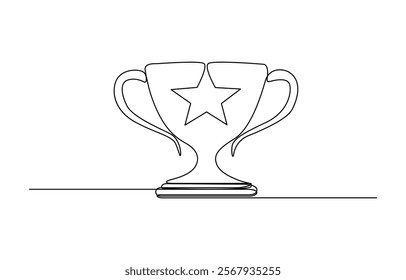 Continuous one line drawing of Winner trophy isolated on white background. Winner Cup Continuous Line Icon, Winner trophy continuous one line icon drawing.