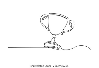 Continuous one line drawing of Winner trophy isolated on white background. Winner Cup Continuous Line Icon, Winner trophy continuous one line icon drawing.