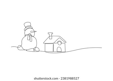 Continuous one line drawing Winter activities. Winter concept. Doodle vector illustration.