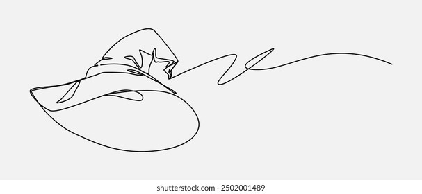 Continuous one line drawing of witch hat, wizard hat. Halloween, costume, magic concept. Editable stroke vector.